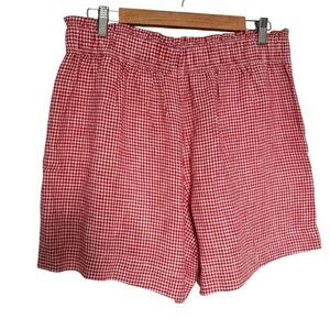 Quince European Linen High Waist Shorts Size Large Red & White Classic Gingham